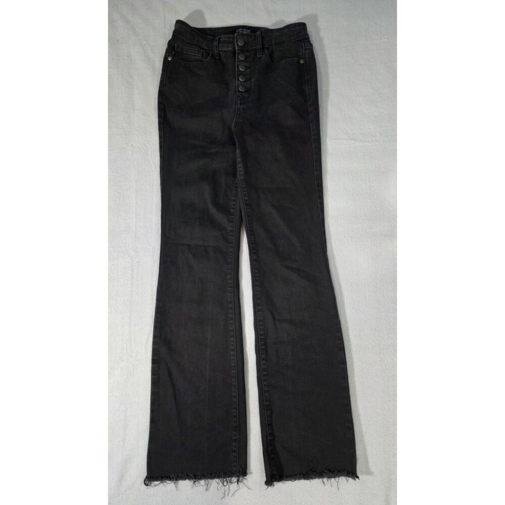 Judy Blue Womens 5 27 Washed Black High Waist Button Fly Raw Hem Bootcut Jeans